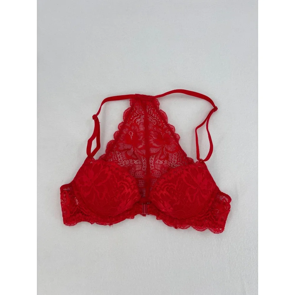 Victoria's Secret PINK Lace Push-Up Bra Womens 32A Red Racerback‎ Front Close